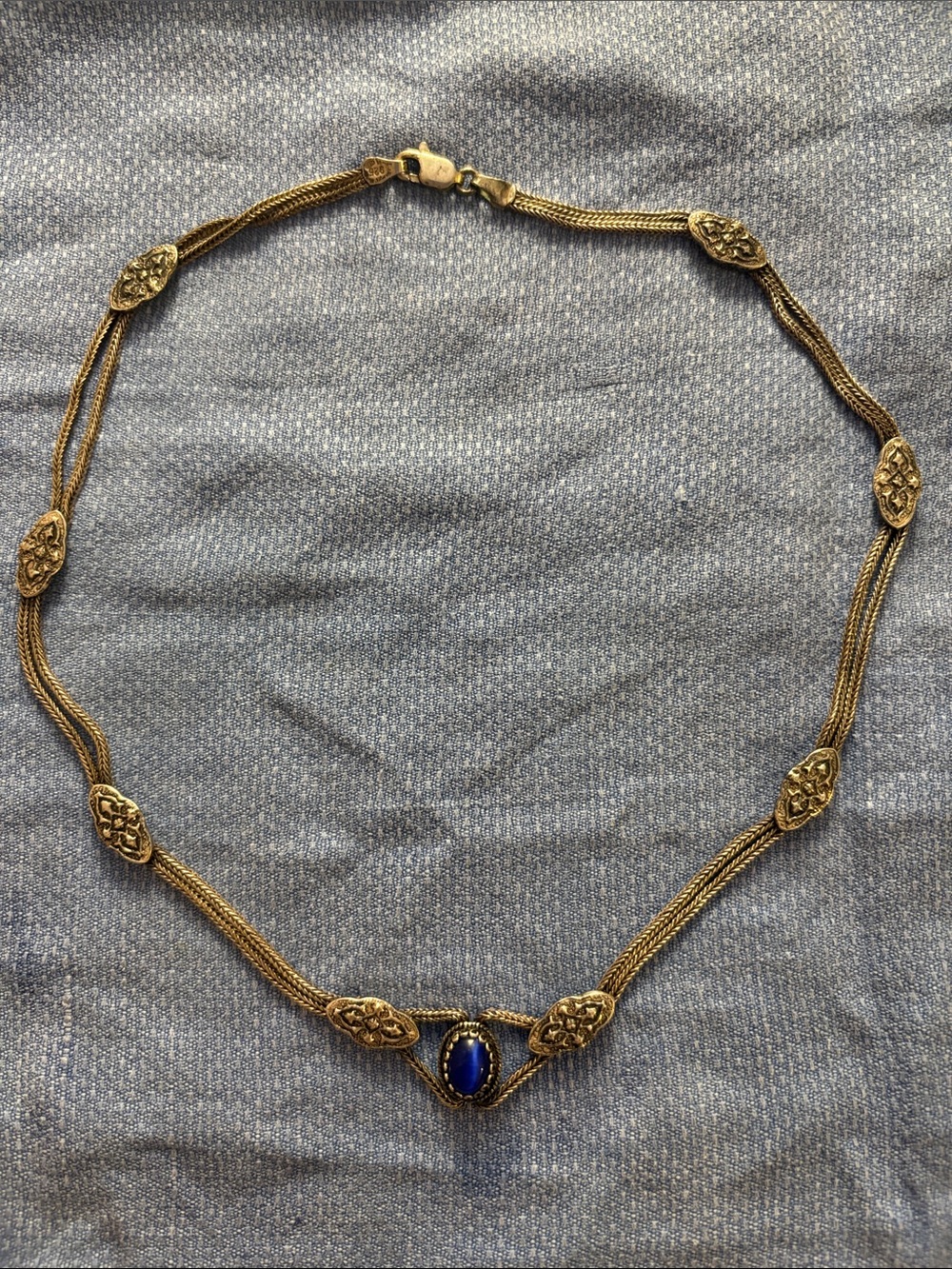 Sterling Silver Necklace with Blue Oval Stone